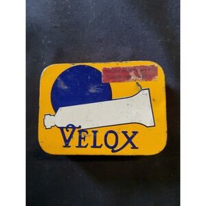 Vintage Velox Tire Repair Kit Tin Container & Lid w/Assorted Pieces France